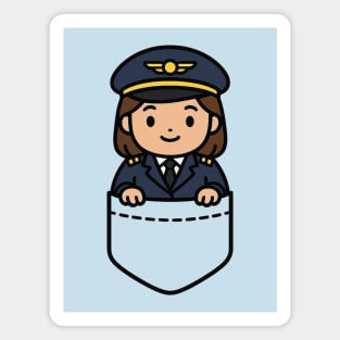 Cute Kawaii Female Airline Pilot Pocket Cartoon Aviation Magnet